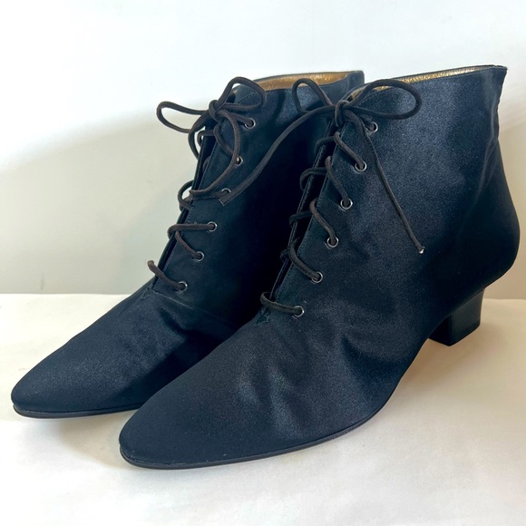 Yves Saint Laurent Shoes - NEW NOS Vintage Yves Saint Laurent Lace Up Satin Kitten Heels Ankle Boot Booties